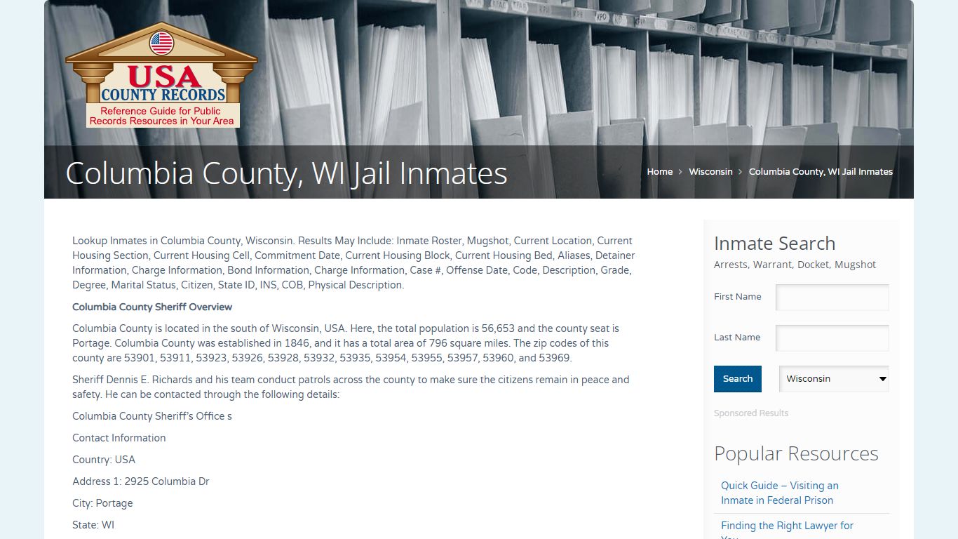 Columbia County, WI Jail Inmates | Name Search