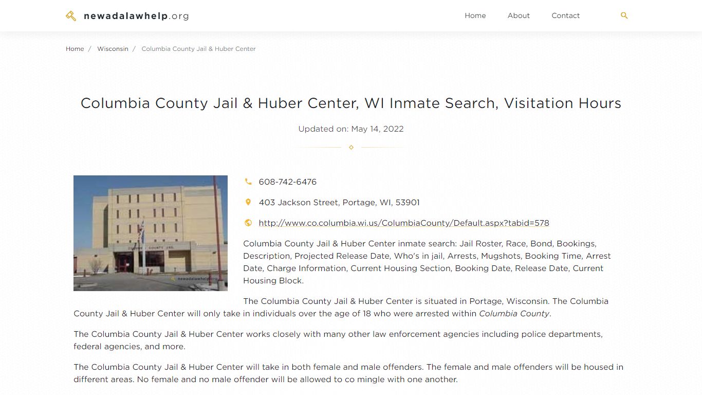 Columbia County Jail & Huber Center, WI Inmate Search ...